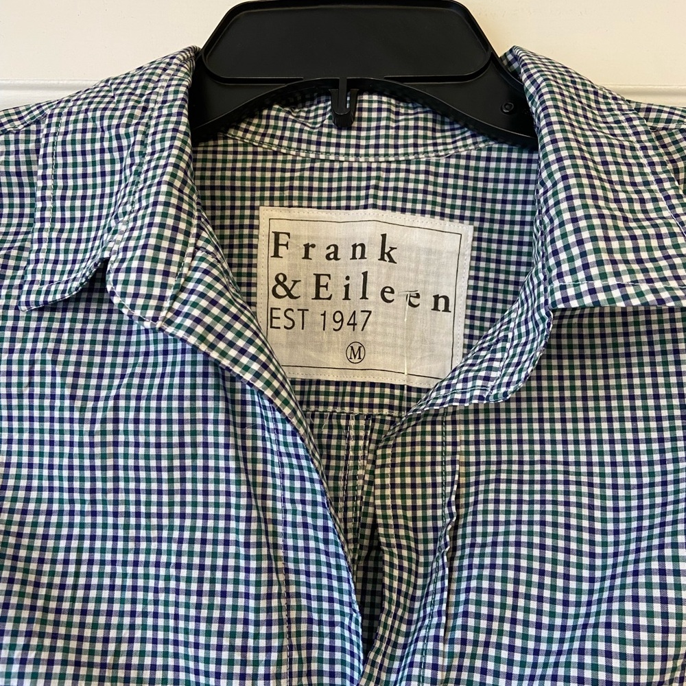 Frank & Eileen Barry Green and Blue Gingham Button Up Shirt Sz Medium - Picture 2 of 13